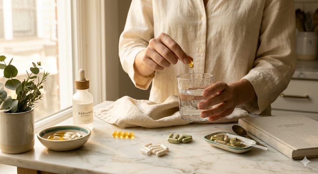 A calm morning routine with supplements and linen